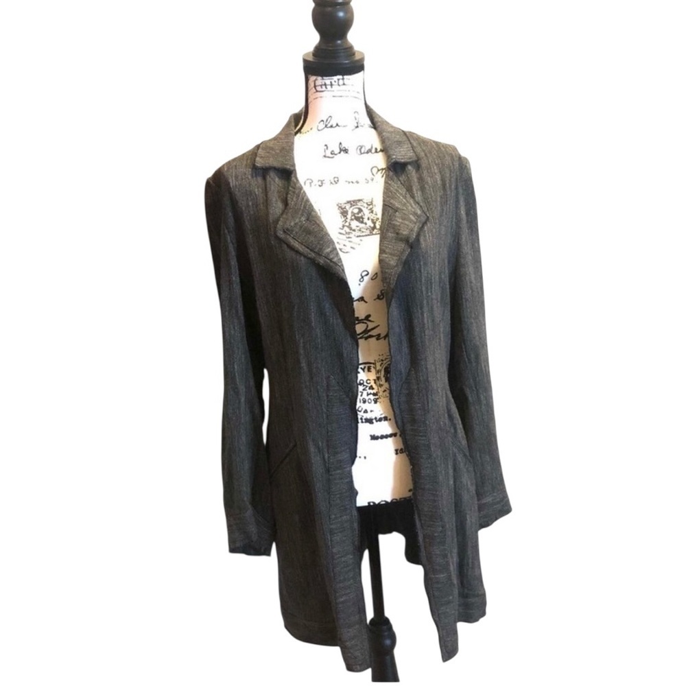 J Jill Wool Linen Cardigan Jacket Open Front Black Size Small Wool Linen Belt